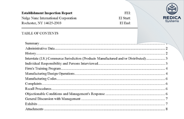 EIR - Nalge Nunc International Corporation [Rochester / United States of America] - Download PDF - Redica Systems