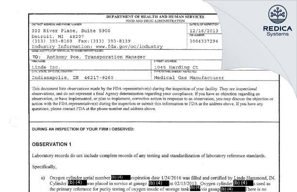 EIR - Messer LLC [Indianapolis / United States of America] - Download PDF - Redica Systems