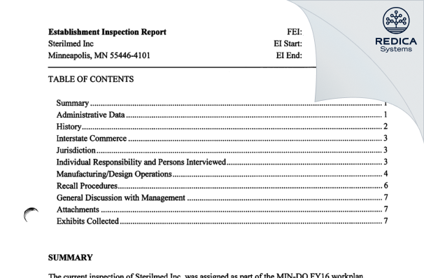 EIR - Sterilmed, Inc. [Plymouth / United States of America] - Download PDF - Redica Systems