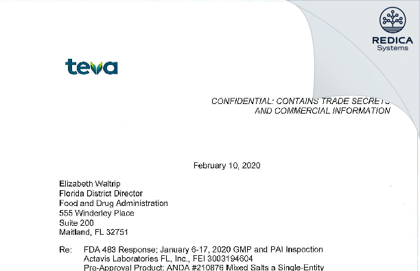 FDA 483 Response - Actavis Laboratories FL, Inc. [Florida / United States of America] - Download PDF - Redica Systems