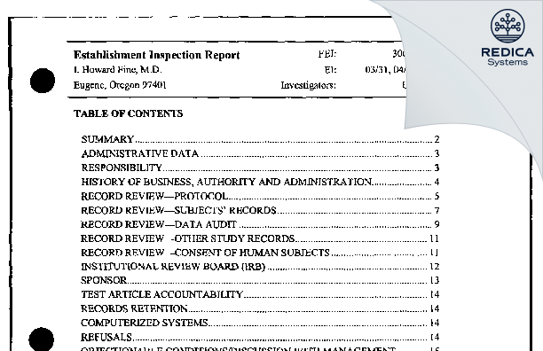 EIR - Fine Howard [Eugene / United States of America] - Download PDF - Redica Systems