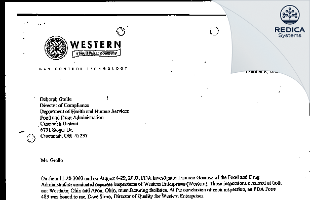 FDA 483 Response - Western / Scott Fetzer Company [Westlake / United States of America] - Download PDF - Redica Systems