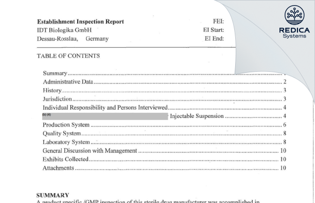 EIR - IDT Biologika GmbH [Dessau-Rosslau / Germany] - Download PDF - Redica Systems