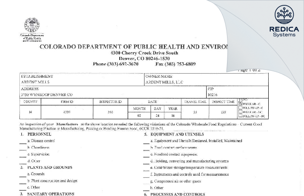 FDA 483 - Ardent Mills, LLC [Denver / United States of America] - Download PDF - Redica Systems