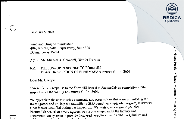 FDA 483 Response - Neos Therapeutics, LP [Grand Prairie / United States of America] - Download PDF - Redica Systems