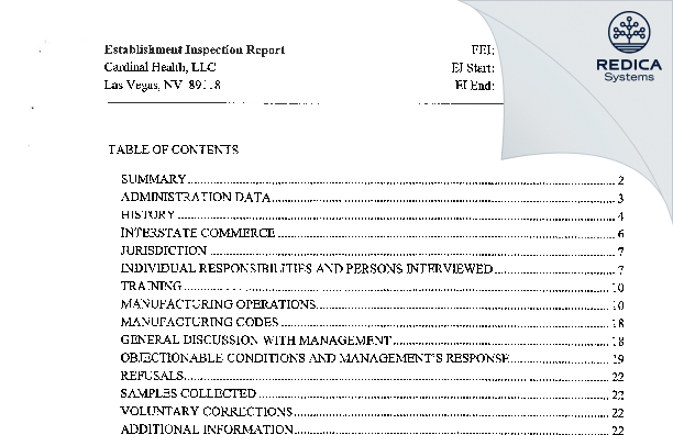 EIR - Cardinal Health, Inc. [Las Vegas / United States of America] - Download PDF - Redica Systems