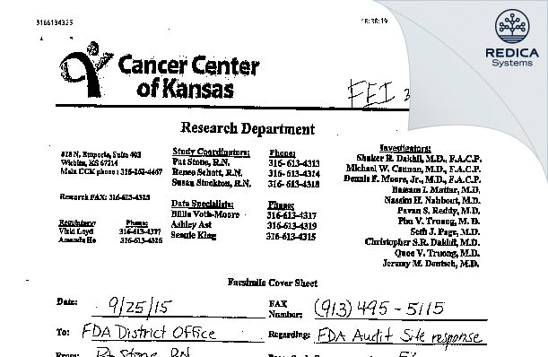 FDA 483 Response - Dakhil, Dr Shaker [Wichita / United States of America] - Download PDF - Redica Systems