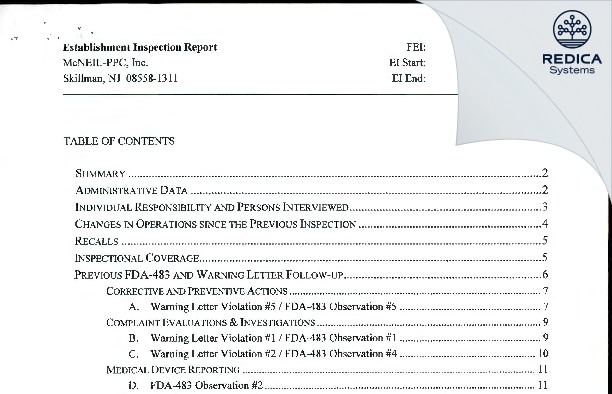 EIR - Johnson & Johnson Consumer, Inc. [Skillman / United States of America] - Download PDF - Redica Systems