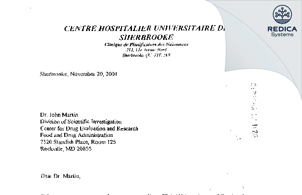 FDA 483 Response - Dr. Francis Jacot [Sherbrooke / Canada] - Download PDF - Redica Systems