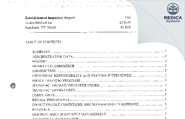EIR - AADCO Medical Inc. [Randolph / United States of America] - Download PDF - Redica Systems