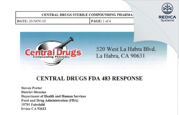 FDA 483 Response - Auro Pharmacies, Inc. [La Habra / United States of America] - Download PDF - Redica Systems