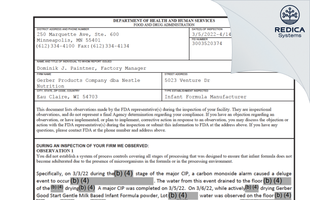 FDA 483 - Perrigo Wisconsin, LLC [Eau Claire / United States of America] - Download PDF - Redica Systems