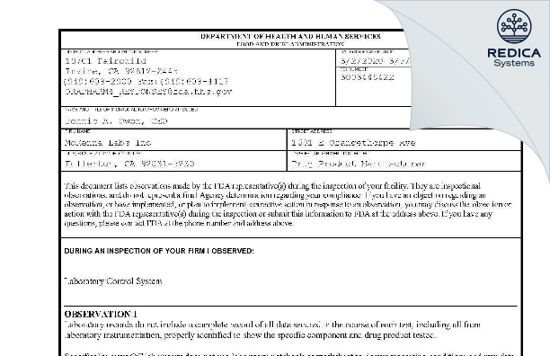 FDA 483 - MCKENNA LABS, INC. [California / United States of America] - Download PDF - Redica Systems