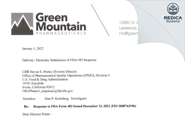 FDA 483 Response - BLA Enterprises, LLC [Lakewood / United States of America] - Download PDF - Redica Systems