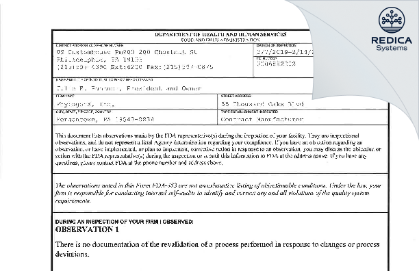 FDA 483 - PhytogenX, Inc. [Morgantown Pennsylvania / United States of America] - Download PDF - Redica Systems