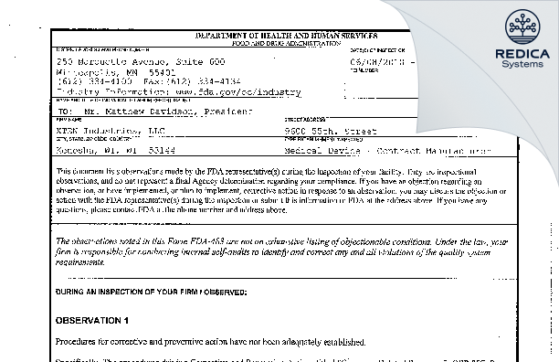 FDA 483 - Commercial Plastics LLC [Kenosha / United States of America] - Download PDF - Redica Systems