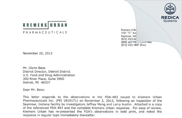 FDA 483 Response - Lannett Company, Inc. [Seymour / United States of America] - Download PDF - Redica Systems