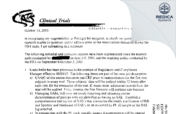 FDA 483 Response - Abe Marcadis, M.D. [West Palm Beach / United States of America] - Download PDF - Redica Systems