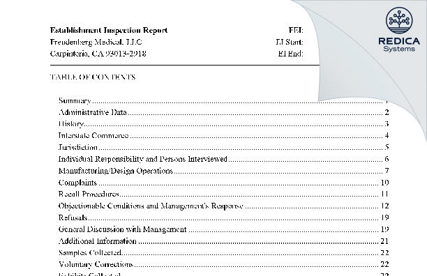 EIR - Freudenberg Medical, LLC [Carpinteria / United States of America] - Download PDF - Redica Systems