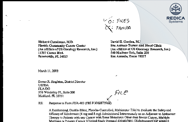 FDA 483 Response - Richard R. Caradonna, M.D. [Brooksville / United States of America] - Download PDF - Redica Systems