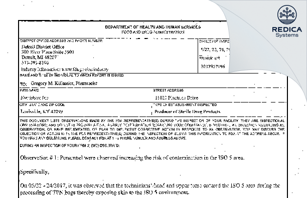 FDA 483 - Nutrishare Inc [Louisville / United States of America] - Download PDF - Redica Systems