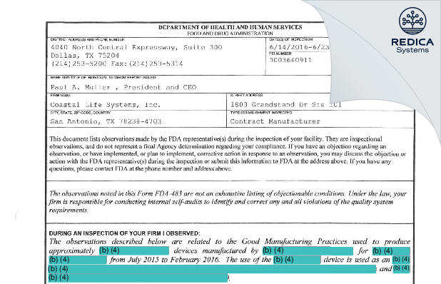 FDA 483 - Viant San Antonio, Inc. [San Antonio / United States of America] - Download PDF - Redica Systems