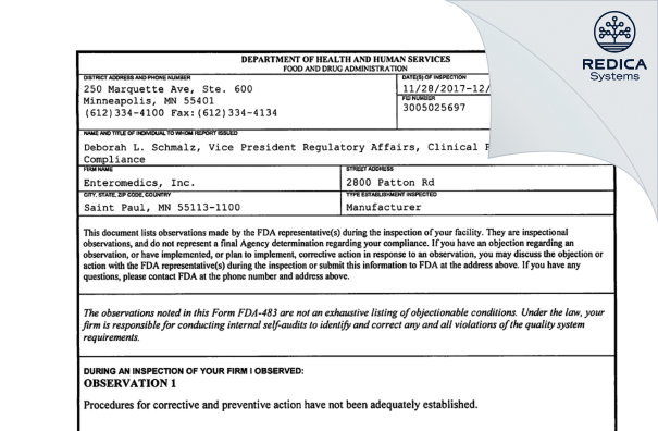 FDA 483 - ReShape Lifesciences, Inc. [Roseville / United States of America] - Download PDF - Redica Systems
