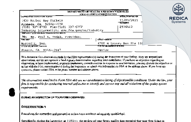 FDA 483 - Microfit, Inc. [Fresno / United States of America] - Download PDF - Redica Systems