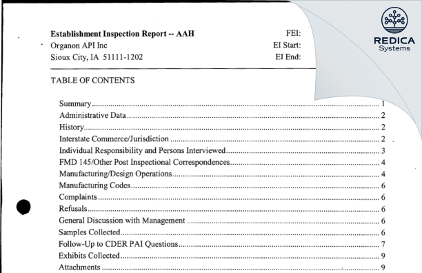 EIR - Aspen API Inc. [Sioux City / United States of America] - Download PDF - Redica Systems