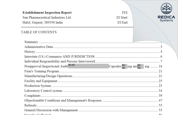 EIR - Sun Pharmaceutical Industries Limited [India / India] - Download PDF - Redica Systems