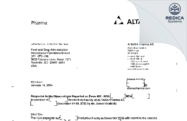 FDA 483 Response - Takeda GmbH [Singen Hohentwiel / Germany] - Download PDF - Redica Systems