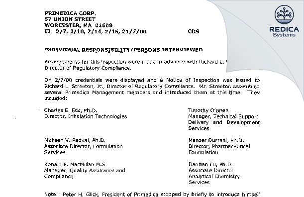 EIR - Charles River Laboratories Preclinical Services [Worcester / United States of America] - Download PDF - Redica Systems