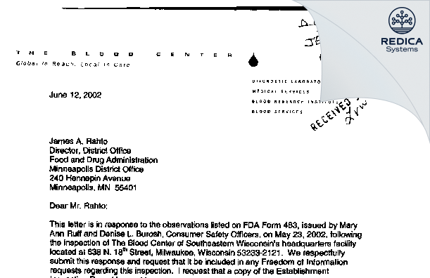 FDA 483 Response - Versiti Wisconsin, Inc [Milwaukee / United States of America] - Download PDF - Redica Systems