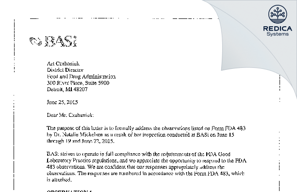 FDA 483 Response - Inotiv, Inc [Mount Vernon / United States of America] - Download PDF - Redica Systems