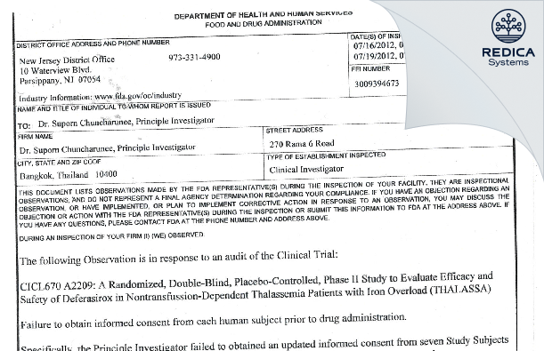 FDA 483 - Suporn Chuncharunee [Bangkok / Thailand] - Download PDF - Redica Systems
