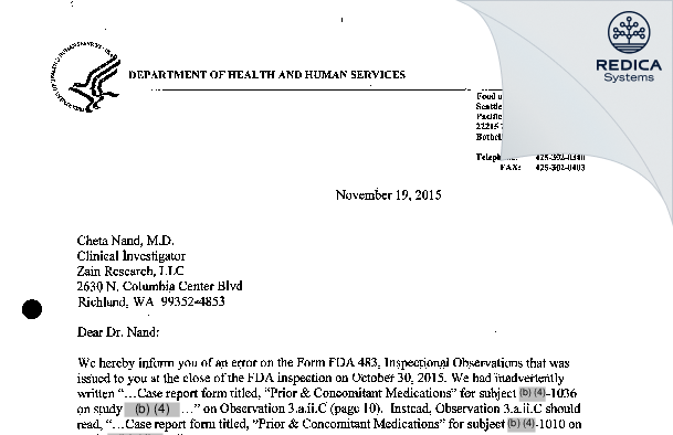 FDA 483 - Cheta Nand, M.D. [Richland / United States of America] - Download PDF - Redica Systems