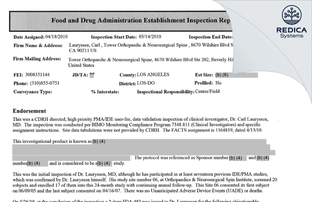 EIR - Lauryssen, Carl [Austin / United States of America] - Download PDF - Redica Systems