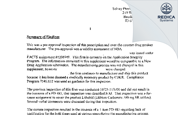 EIR - ANI Pharmaceuticals, Inc. [Baudette / United States of America] - Download PDF - Redica Systems
