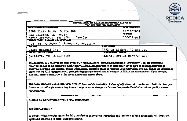 FDA 483 - Enteroptyx, Inc. [Memphis / United States of America] - Download PDF - Redica Systems