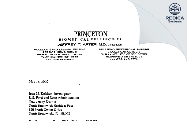 FDA 483 Response - Princeton Medical Institute [Princeton / United States of America] - Download PDF - Redica Systems