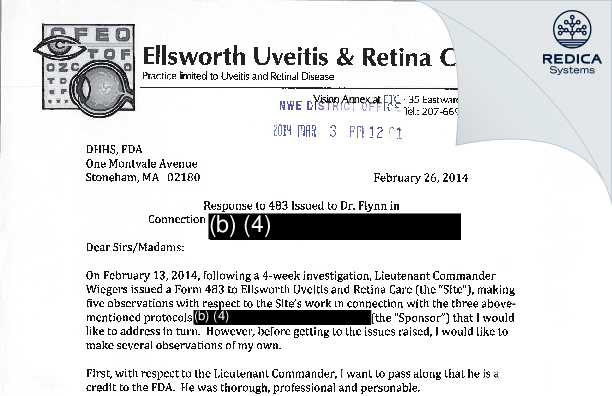 FDA 483 Response - Thomas E. Flynn, M.D. [Ellsworth / United States of America] - Download PDF - Redica Systems