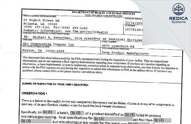 FDA 483 - Abc Compounding Company Inc [Morrow / United States of America] - Download PDF - Redica Systems