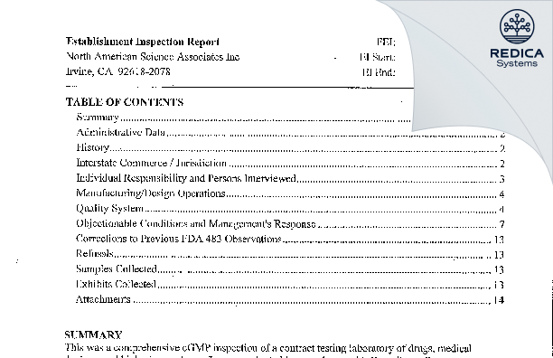 EIR - NAMSA, LLC [Irvine / United States of America] - Download PDF - Redica Systems