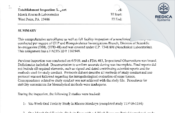 EIR - Merck & Company, Inc. [West Point / United States of America] - Download PDF - Redica Systems
