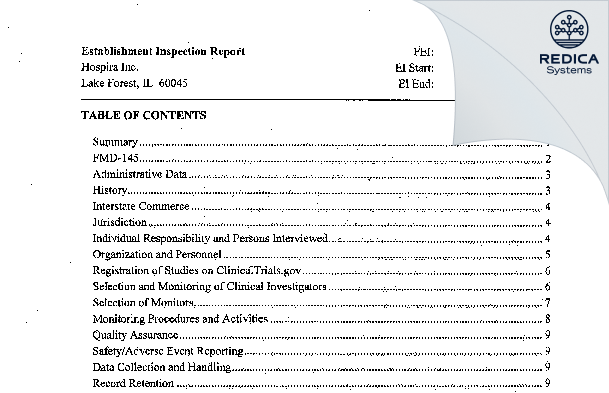 EIR - Hospira, Inc. [Lake Forest / United States of America] - Download PDF - Redica Systems