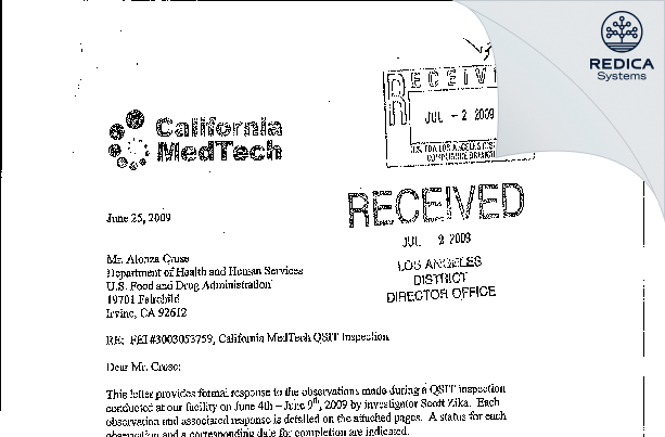 FDA 483 Response - BIT Group USA, Inc. [San Diego / United States of America] - Download PDF - Redica Systems