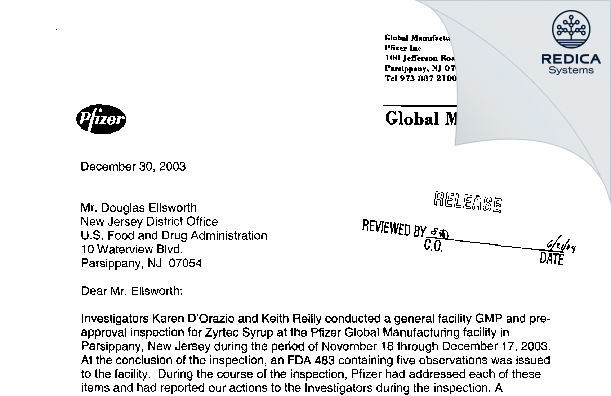 FDA 483 Response - McNeil PPC Inc. [Parsippany / United States of America] - Download PDF - Redica Systems