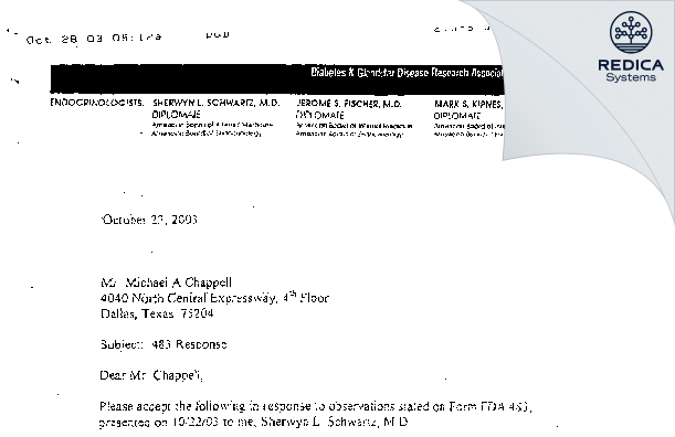 FDA 483 Response - Sherwyn L Schwartz, M.D. [San Antonio / United States of America] - Download PDF - Redica Systems