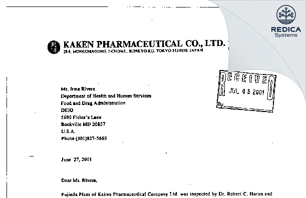 FDA 483 Response - KAKEN Pharmaceutical Co., LTD [Fujieda-Shi / Japan] - Download PDF - Redica Systems