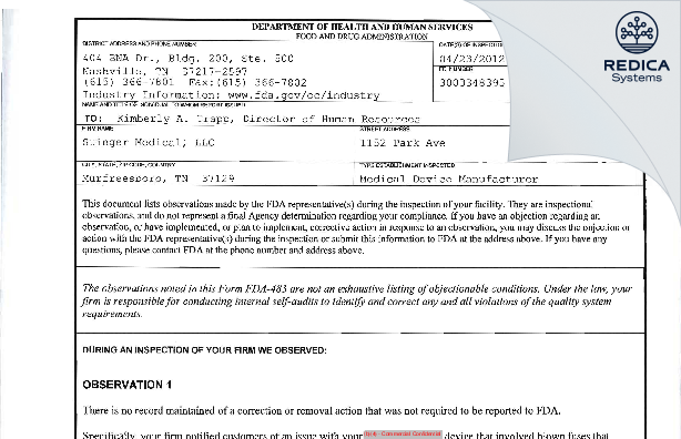 FDA 483 - Enovate Medical, LLC [Murfreesboro / United States of America] - Download PDF - Redica Systems